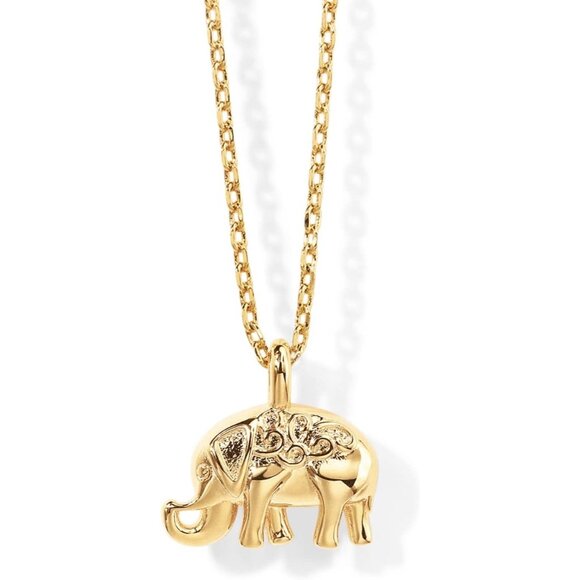 Women's Elephant Gold Plated Pendant Dainty Cubic Zirconia Chain Necklace - Picture 1 of 4